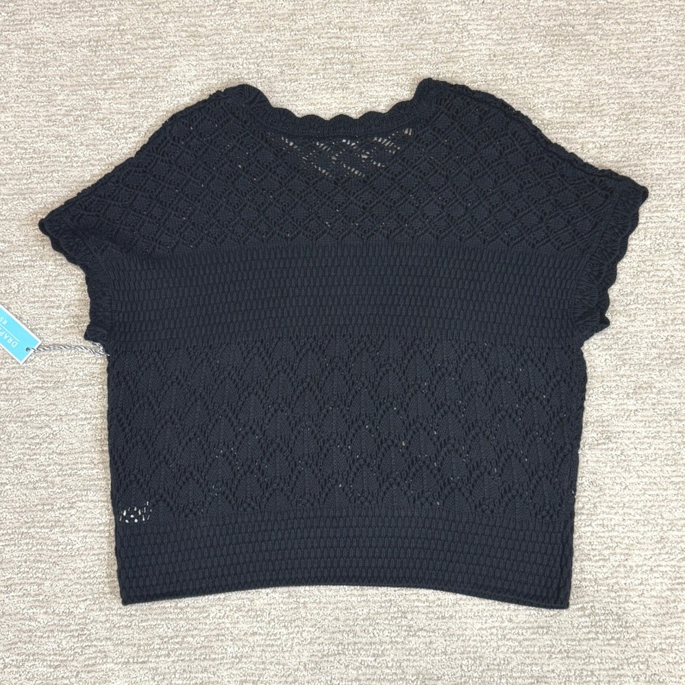 Draper James RSVP Black Crochet Short Sleeve Sweater Top XL KD3231SWR - Picture 2 of 7